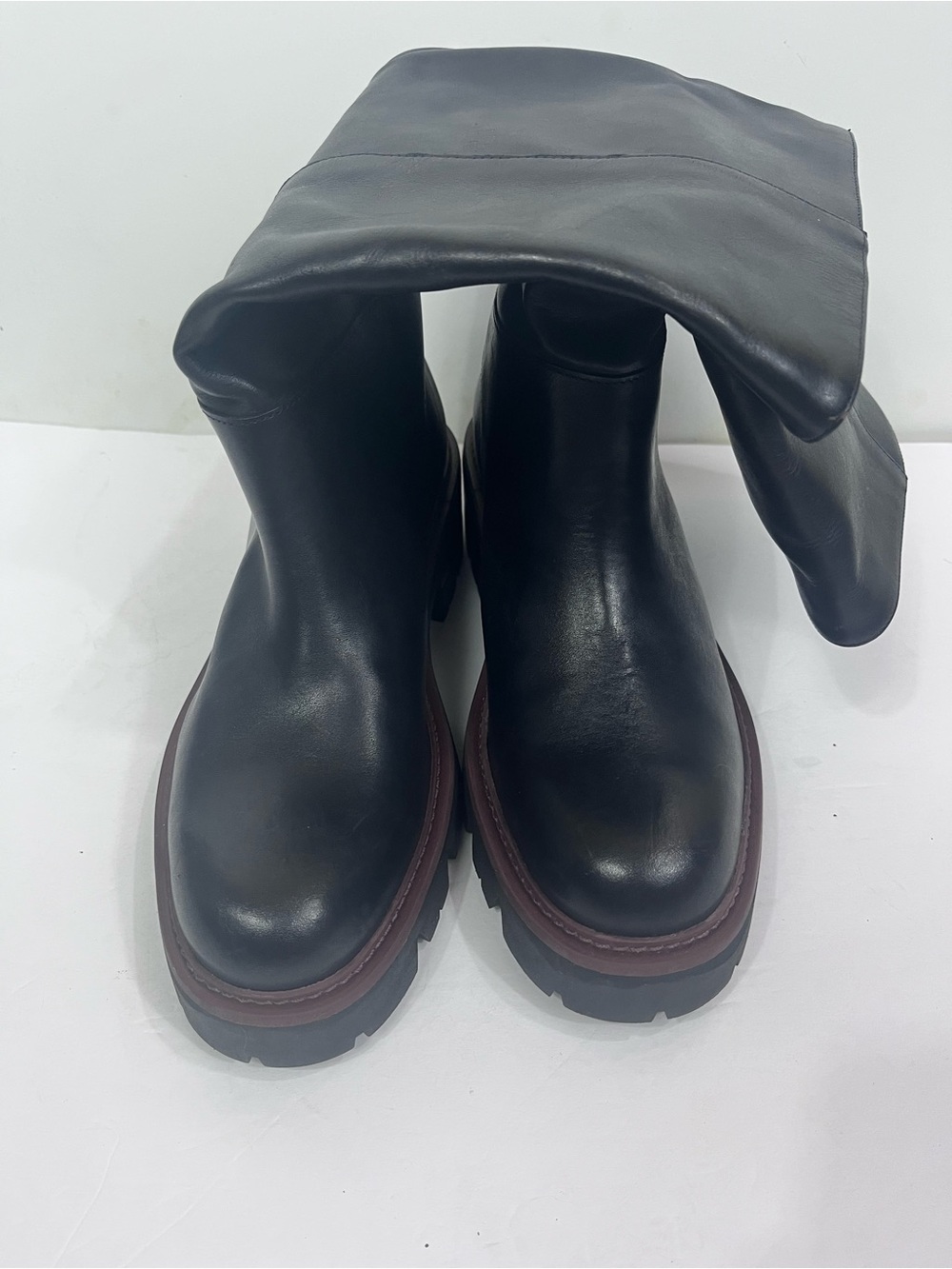 Arezzo Bailey Mid Black Leather Tractor Boots - Picture 8 of 9